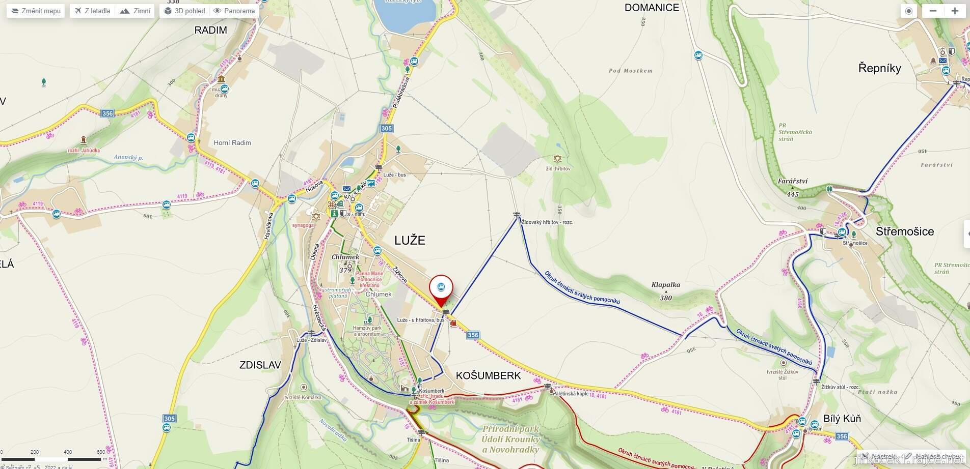 Mapa našeho výletu Luže